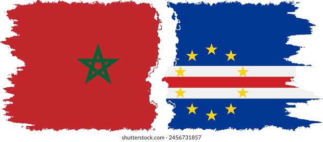 Cape Verde and Morocco grunge flags connection, vector