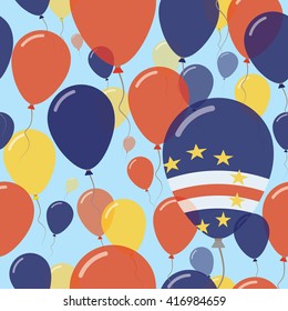 Cape Verde National Day Flat Seamless Pattern. Flying Celebration Balloons in Colors of Cape Verdian Flag. Cape Verde Patriotic Background with Celebration Balloons.