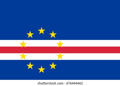 Cape Verde national flag and ensign, 10 stars, band of white and red on dark blue field, main islands chain of the nation. Flat style vector illustration