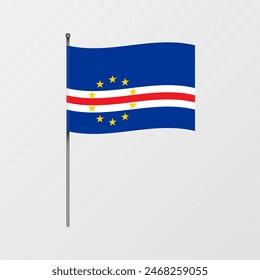 Cape Verde national flag on flagpole. Vector illustration.