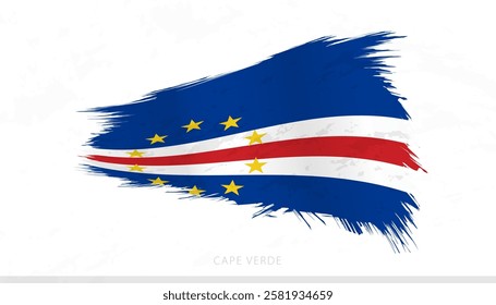 Cape Verde National Flag with Textured Brush Strokes. Artistic Brush Stroke Design.