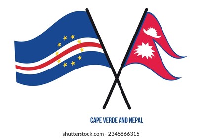 Cape Verde and Nepal Flags Crossed And Waving Flat Style. Official Proportion. Correct Colors.