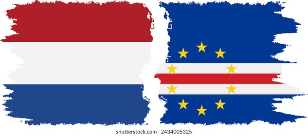 Cape Verde and Netherlands grunge flags connection, vector