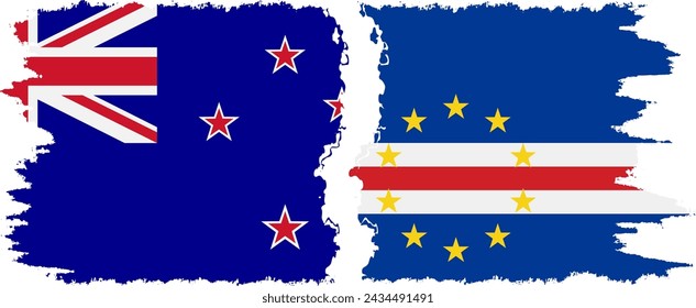 Cape Verde and New Zealand grunge flags connection, vector