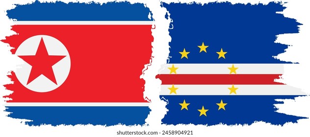 Cape Verde and North Korea grunge flags connection, vector