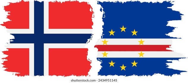 Cape Verde and Norwegian grunge flags connection, vector