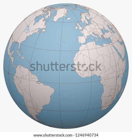 Cape Verde on the globe. Earth hemisphere centered at the location of the Republic of Cabo Verde. Cabo Verde map.
