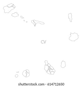 Cape Verde outline silhouette map illustration with municipalities