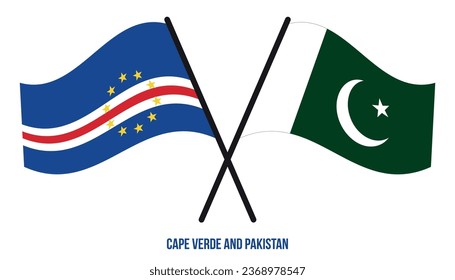 Cape Verde and Pakistan Flags Crossed And Waving Flat Style. Official Proportion. Correct Colors.