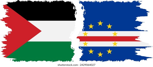 Cape Verde and Palestine grunge flags connection, vector