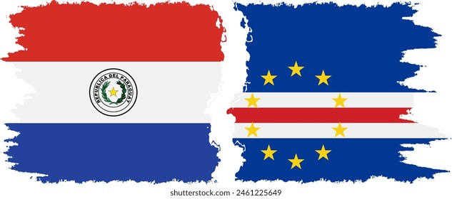 Cape Verde and Paraguay grunge flags connection, vector