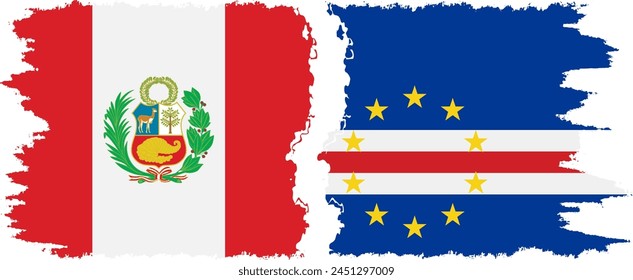 Cape Verde and Peru grunge flags connection, vector