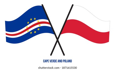 Cape Verde and Poland Flags Crossed And Waving Flat Style. Official Proportion. Correct Colors.