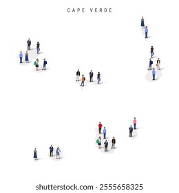 Cape Verde population map. Large group of realistic a diverse crowd of people figures in a shape of Cabo Verde map. Flat vector illustration isolated on white.