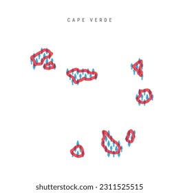 Cape Verde population map. Stick figures Cabo Verde people map with bold red translucent country border. Pattern of men and women icons. Isolated vector illustration. Editable stroke.