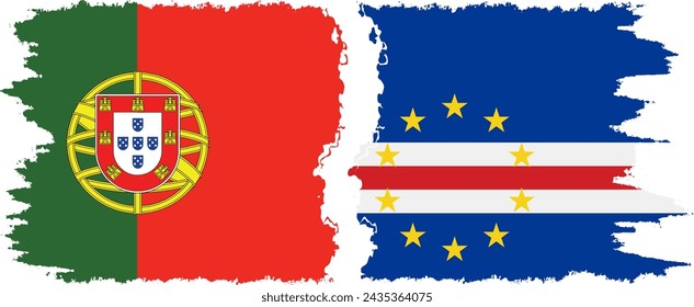 Cape Verde and Portugal grunge flags connection, vector