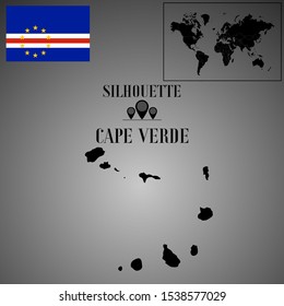 Cape Verde, Praia outline world map silhouette vector illustration, creative design background, national country flag, design element, symbols from countries all continents set. 