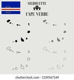 Cape Verde, Praia outline world map, solid, dash line contour silhouette, national flag original proportion, vector illustration design, isolated on background, objects, symbol from countries set