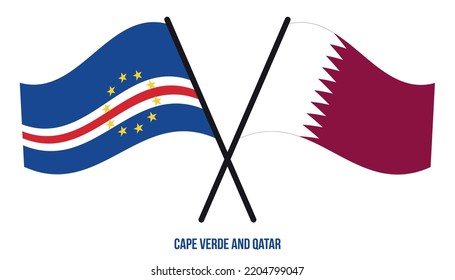 Cape Verde and Qatar Flags Crossed And Waving Flat Style. Official Proportion. Correct Colors.