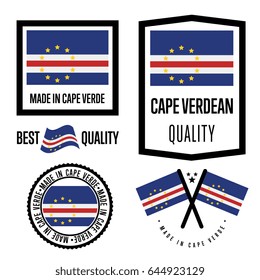 Cape Verde quality isolated label set for goods. Exporting stamp with nation flag, manufacturer certificate element, country product vector emblem. Made in Cape Verde badge collection.