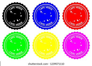 Cape Verde - rubber stamp - vector, Republic of Cabo Verde map pattern - sticker - black, blue, green, yellow, purple and red