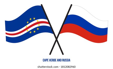 Cape Verde and Russia Flags Crossed And Waving Flat Style. Official Proportion. Correct Colors.
