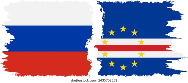 Cape Verde and Russia grunge flags connection, vector