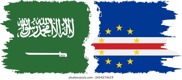 Cape Verde and Saudi Arabia grunge flags connection, vector