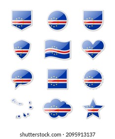 Cape Verde - set of country flags in the form of stickers of various shapes. Vector illustration