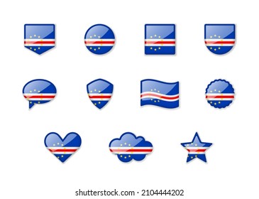 Cape Verde - set of shiny flags of different shapes. Vector illustration