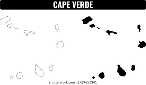 Conjunto de Formas de Cabo Verde que muestran el contorno de las islas y los accidentes geográficos en un formato claro