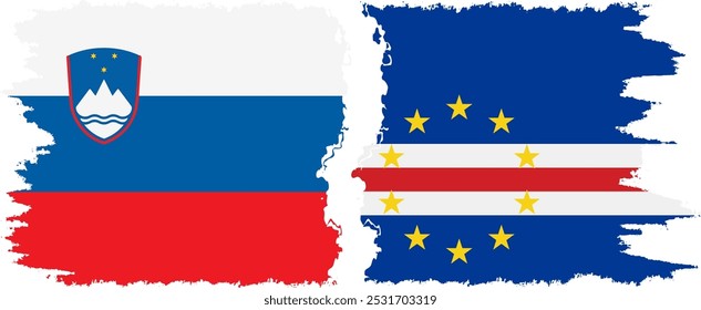 Cape Verde and Slovenia grunge flags connection, vector