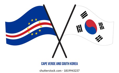 Cape Verde and South Korea Flags Crossed And Waving Flat Style. Official Proportion. Correct Colors.