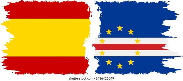 Cape Verde and Spain grunge flags connection, vector