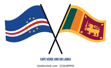 Cape Verde and Sri Lanka Flags Crossed And Waving Flat Style. Official Proportion. Correct Colors.