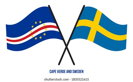 Cape Verde and Sweden Flags Crossed And Waving Flat Style. Official Proportion. Correct Colors.