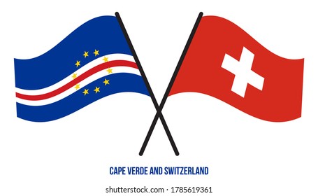 Cape Verde and Switzerland Flags Crossed And Waving Flat Style. Official Proportion. Correct Colors.