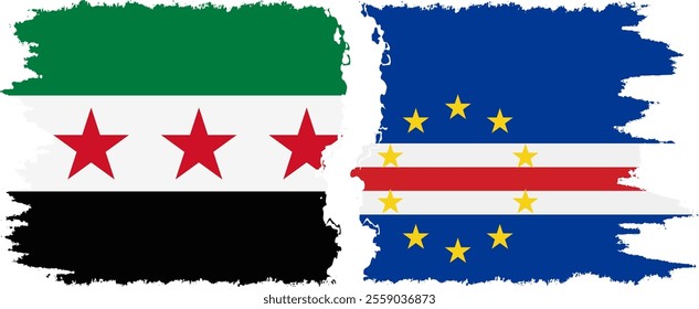 Cape Verde and Syrian Revolution grunge flags connection, vector