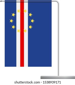 Cape Verde table flag. Metal flagpole. National flag of Cape Verde vector illustration