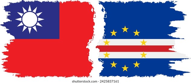 Cape Verde and Taiwan grunge flags connection, vector