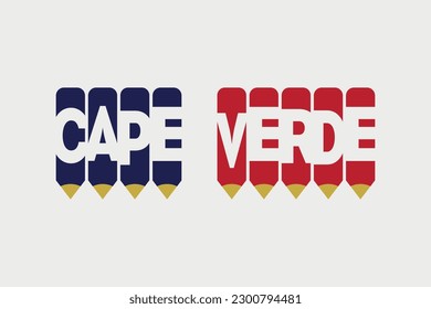 Cape Verde text with Pencil symbol creative ideas design. Cape Verde flag color concept vector illustration. Cape Verde typography negative space word vector illustration. Cape Verde country name