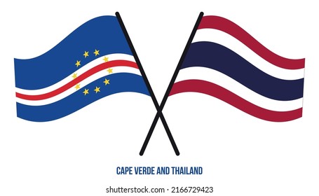 Cape Verde and Thailand Flags Crossed And Waving Flat Style. Official Proportion. Correct Colors.