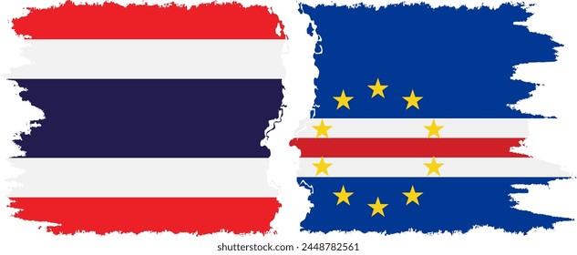 Cape Verde and Thailand grunge flags connection, vector