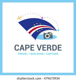 Cape Verde Travel, Discover, Capture logo - Vector travel Photographer logo design - Country Flag Travel, Discover and Photographer Conceptual logotype - vector illustration