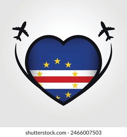 Cape Verde Travel Heart Flag With Airplane Icons