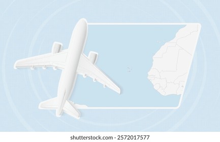 Cape Verde Travel Illustration with Plane and National Flag. Ideal for travel agencies, promotional materials, or geographic content related to Cape Verde.