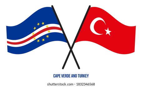 Cape Verde and Turkey Flags Crossed And Waving Flat Style. Official Proportion. Correct Colors.