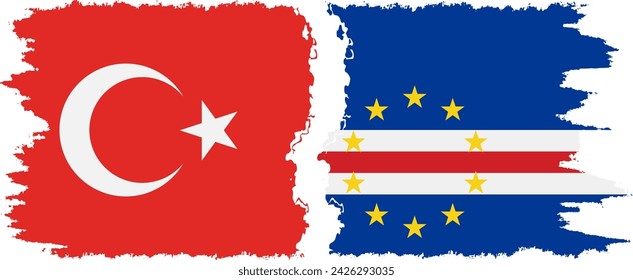 Cape Verde and Turkey grunge flags connection, vector