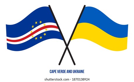 Cape Verde and Ukraine Flags Crossed And Waving Flat Style. Official Proportion. Correct Colors.