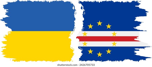 Cape Verde and Ukraine grunge flags connection, vector